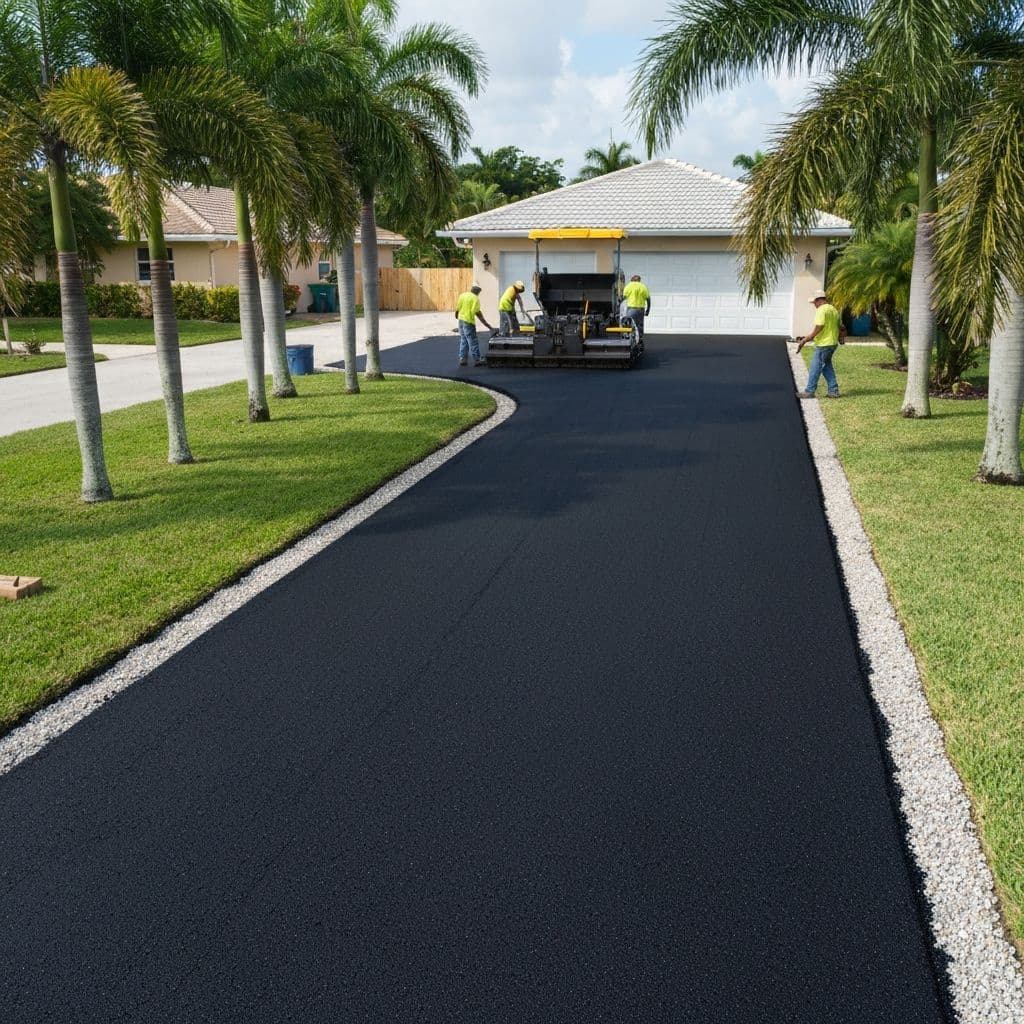 Residential asphalt driveway installation