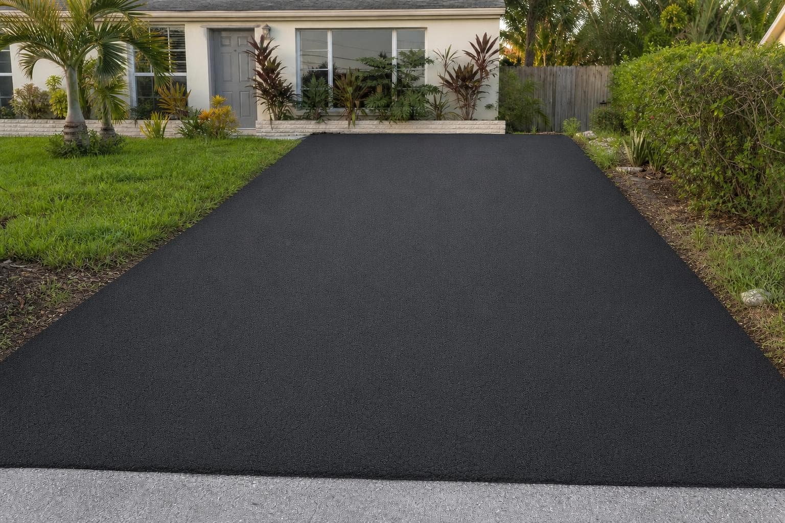 Freshly resurfaced asphalt driveway after our work