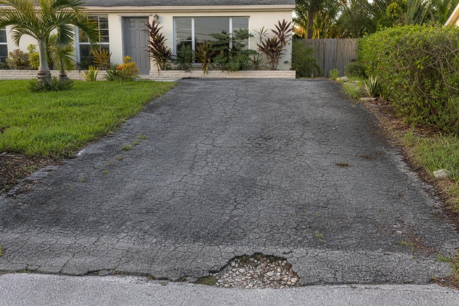 Cracked, weathered driveway before resurfacing