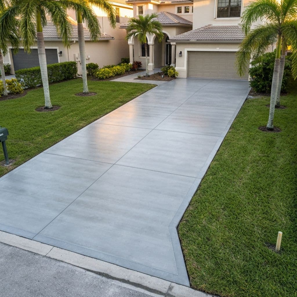 Concrete driveway and parking pad at a residential property