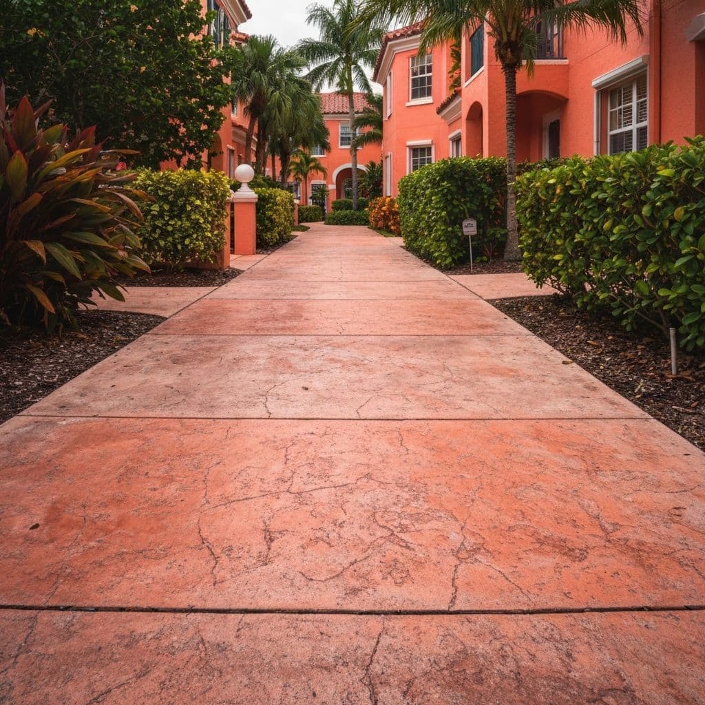 Concrete walkway connected to a residential entry