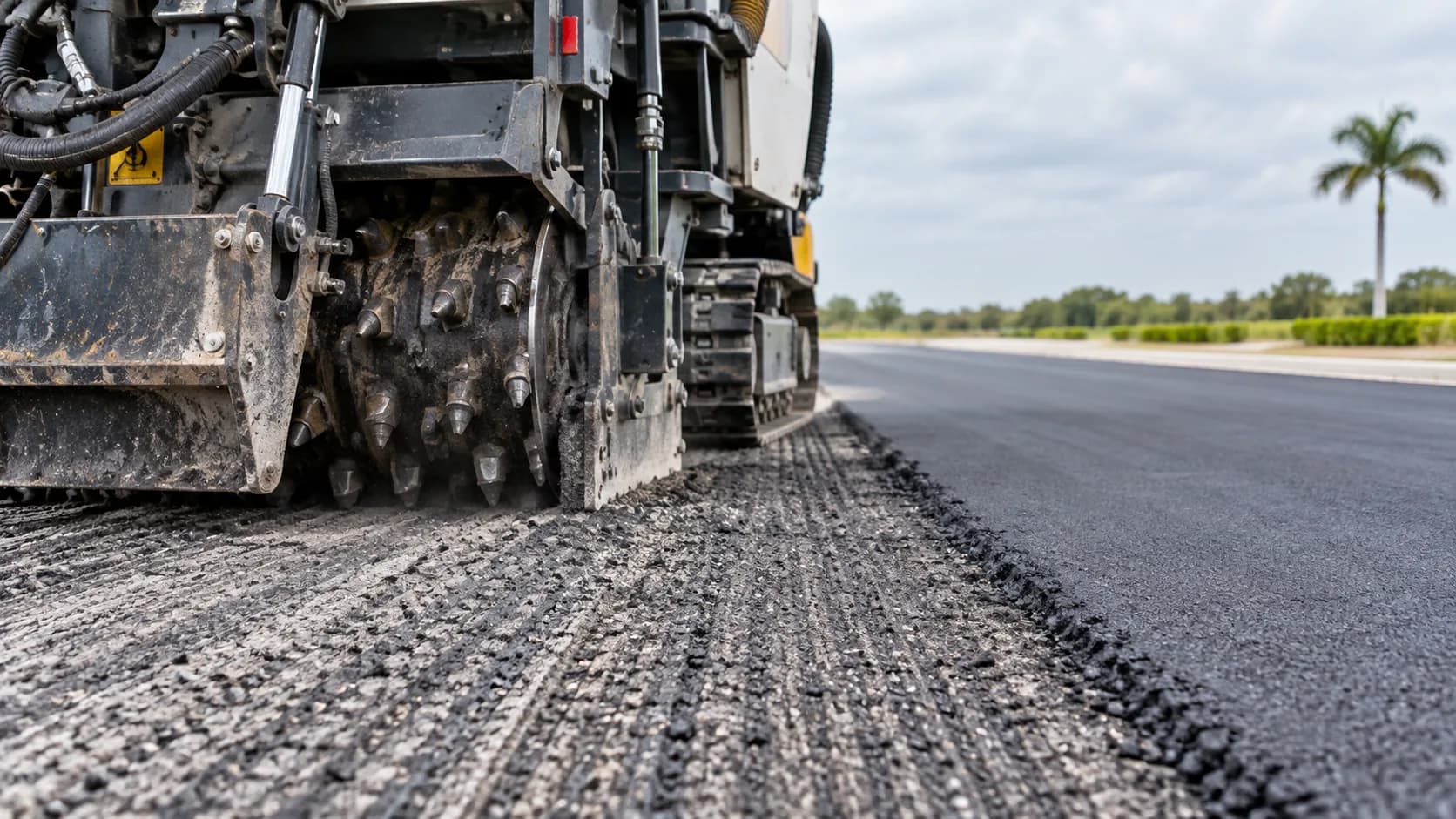 Asphalt milling showing the transition between pavement layers