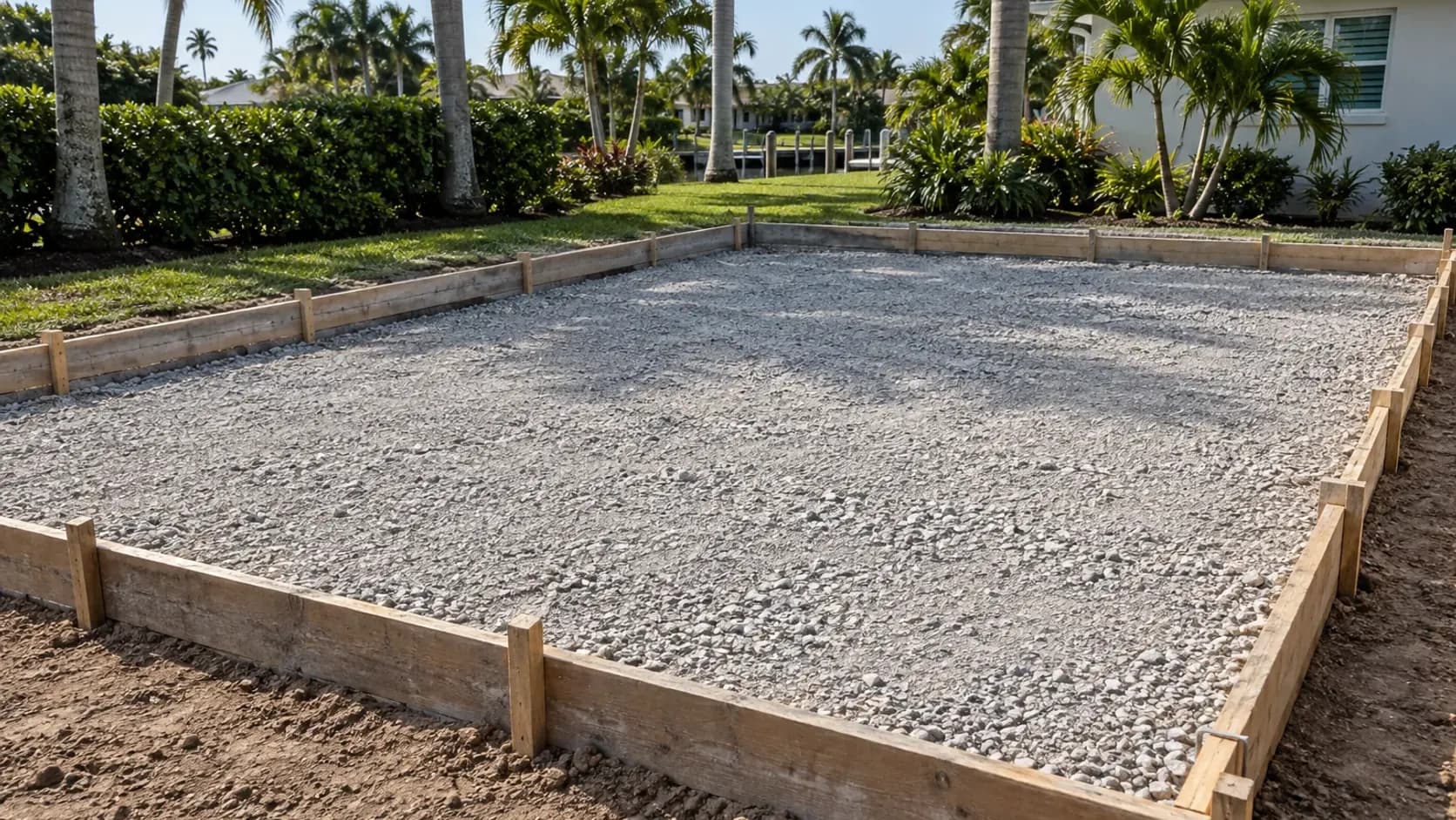Prepared aggregate base inside forms before paving