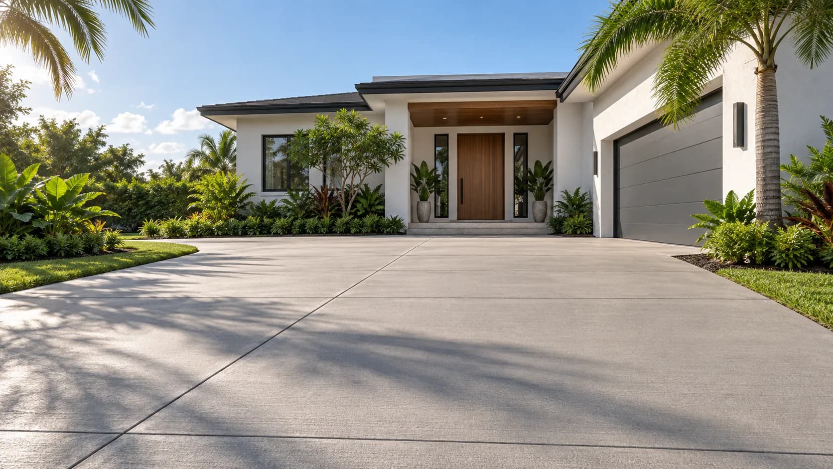 Concrete driveway at a modern Florida home