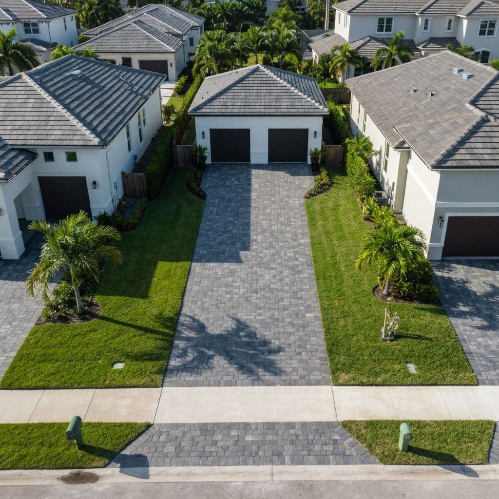 Paver driveway installation with a patterned surface